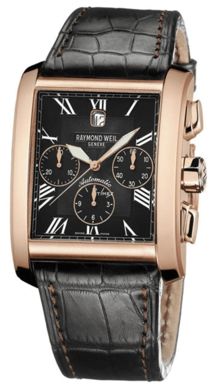 Raymond Weil,Men’s 50mm,50mm,Rose Gold,Black,Automatic,Chronograph,Day,14885,14885-G-00209