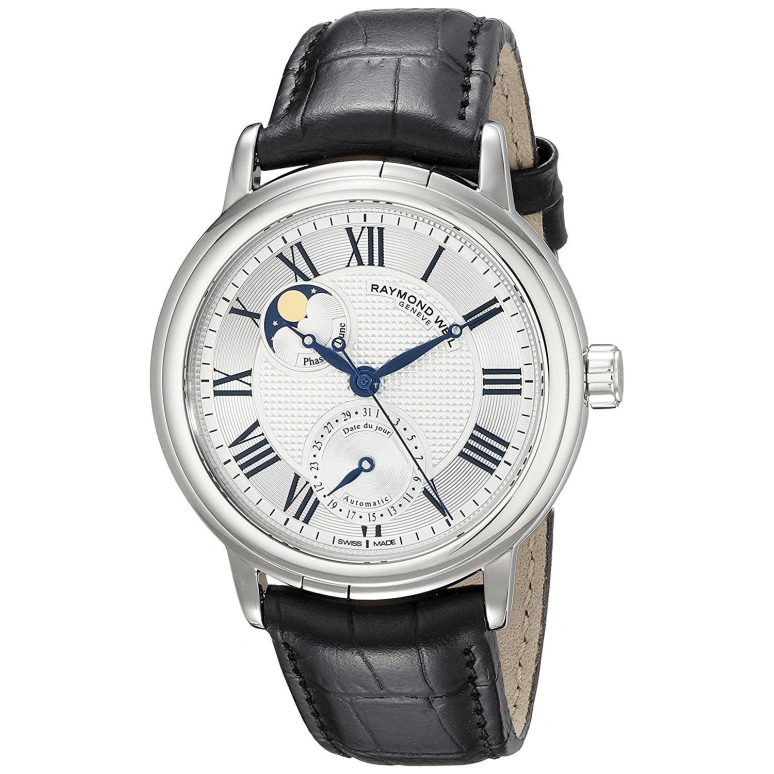 Raymond Weil,Men’s 39.50mm,39.50mm,Stainless Steel,Silver White,Automatic,Moonphase,Day,2839,2839-STC-00659