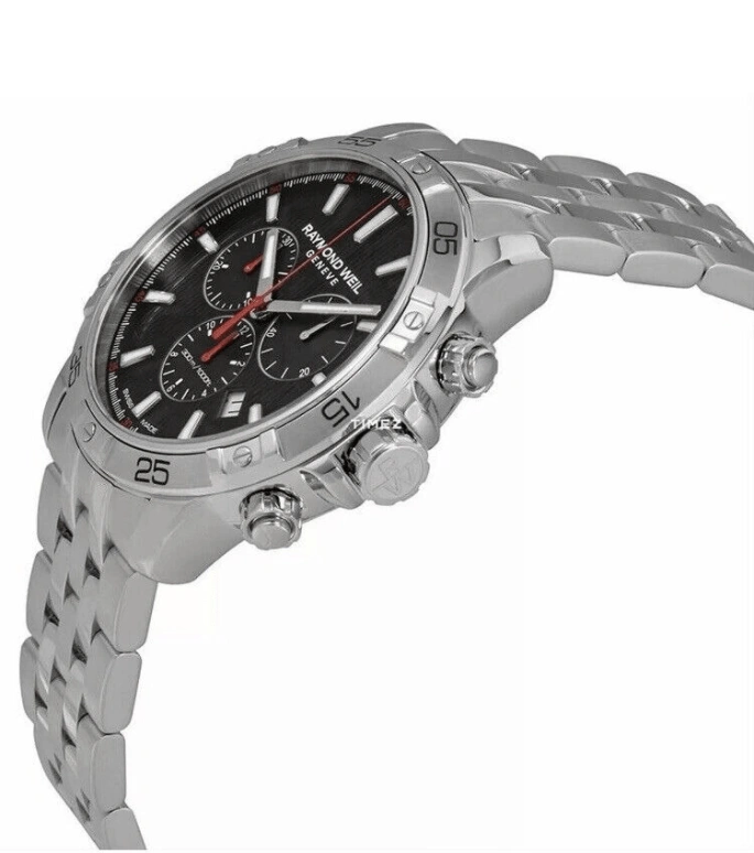 Raymond Weil,Men’s 43mm,43mm,Stainless Steel,Black,Quartz,Chronograph,Day,8570,8570-ST1-05207