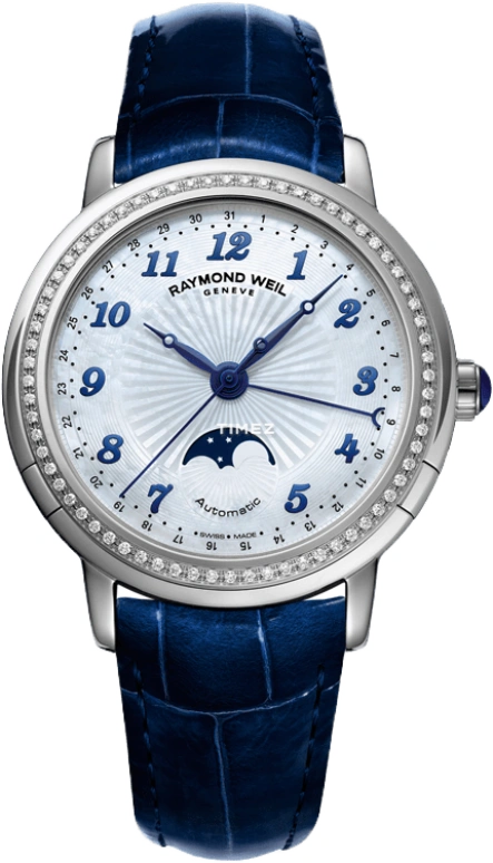 Raymond Weil,Women’s 36mm,36mm,Stainless Steel,White,Automatic,Moonphase,Day,2739,2739-LS3-05909