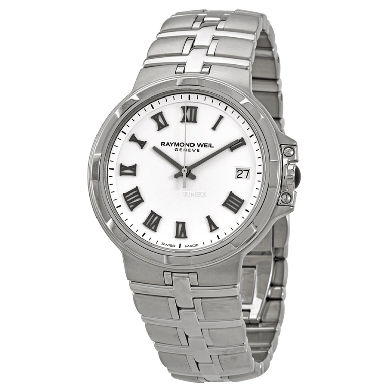 Raymond Weil,Men’s 41mm,41mm,Stainless Steel,White,Quartz,Day,Sapphire,Crystal Glass,5580,5580-ST-00300