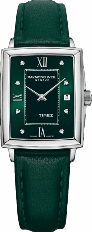 Raymond Weil,Women’s 28.10x22.60mm,28.10x22.60mm,Stainless Steel,Green,Quartz,Day,Sapphire,Crystal Glass,5925,5925-STC-00521