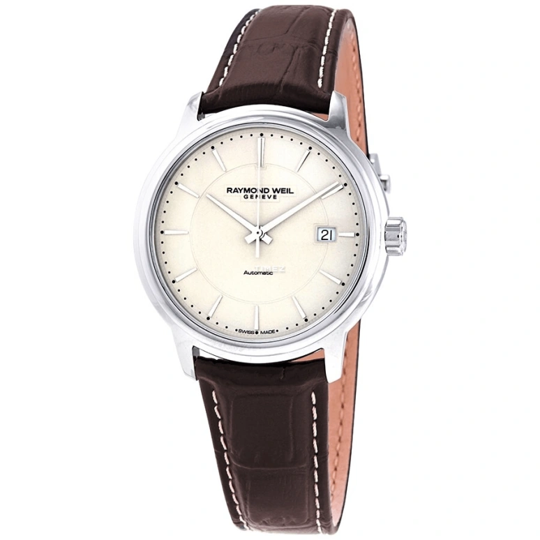 Raymond Weil,Men’s 39.50mm,39.50mm,Stainless Steel,Cream,Automatic,Day,Sapphire,Crystal Glass,2237,2237-STC-65011