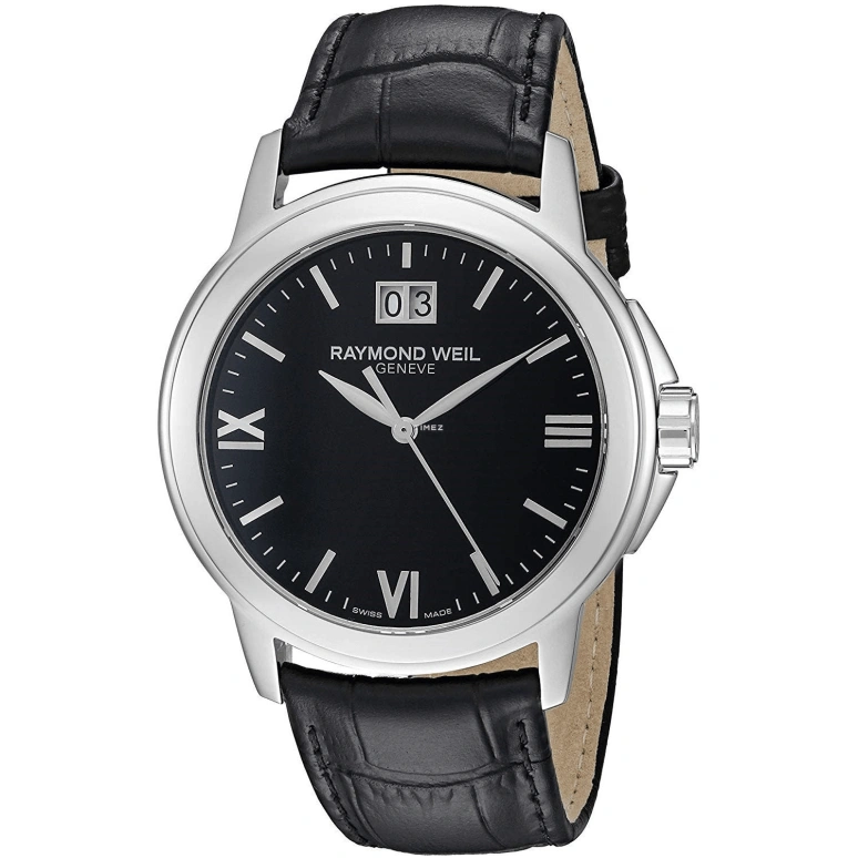 Raymond Weil,Men’s 42mm,42mm,Stainless Steel,Black,Quartz,Day,Sapphire,Crystal Glass,5576,5576-ST-00207