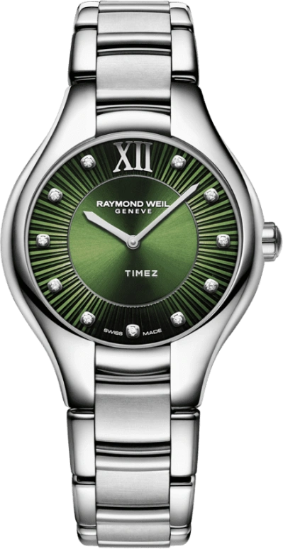 Raymond Weil,Women’s 32mm,32mm,Stainless Steel,Green,Quartz,Sapphire,Crystal Glass,Round,5132,5132-ST-52181
