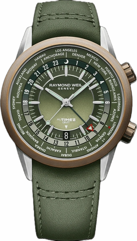 Raymond Weil,Men’s 40.50mm,40.50mm,Stainless Steel,Green,Automatic,Day,Dule Time,World Time,2765,2765-SBC-52001