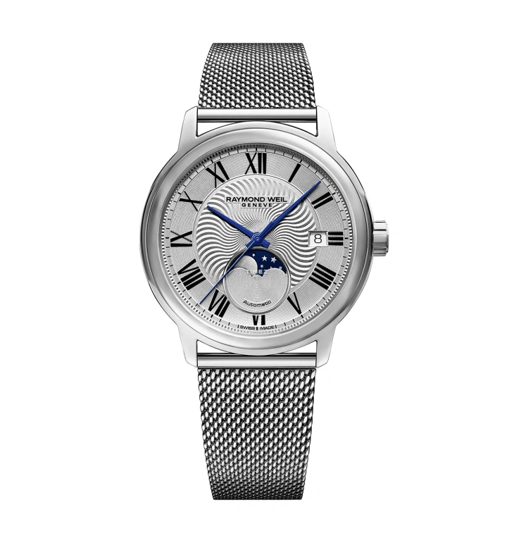Raymond Weil,Men’s 40mm,40mm,Stainless Steel,Silver,Automatic,Moonphase,Day,2239M,2239M-ST-00659