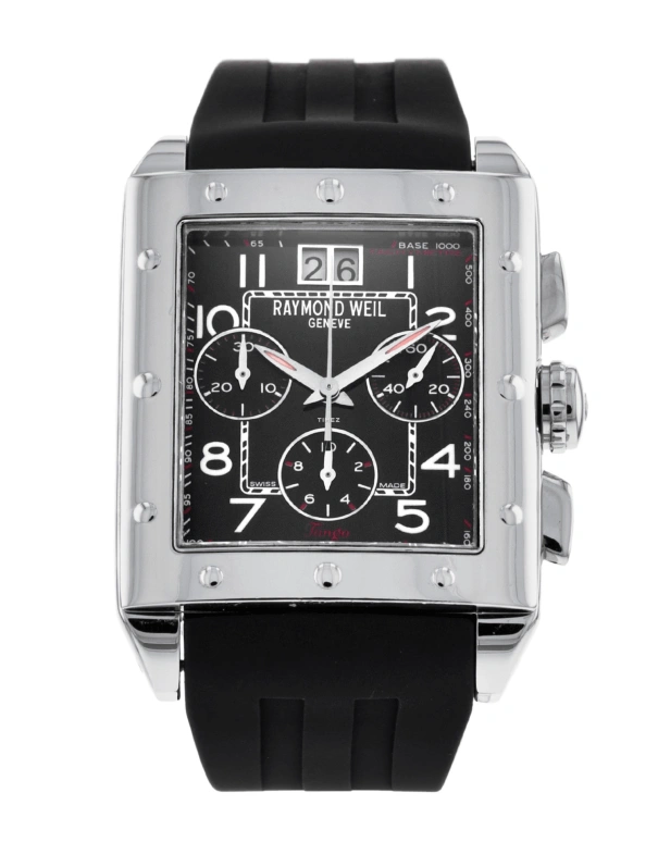 Raymond Weil,Men’s 46mm,46mm,Stainless Steel,Black,Quartz,Chronograph,Day,48811,48811-SR-05200