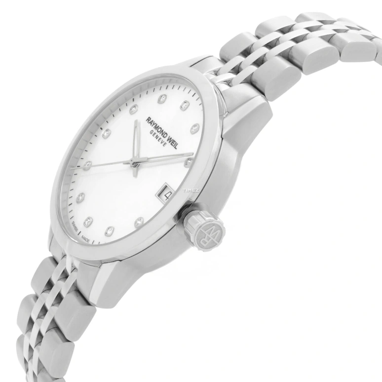 Raymond Weil,Women’s 34mm,34mm,Stainless Steel,White,Quartz,Day,Sapphire,Crystal Glass,5634,5634-ST-97081