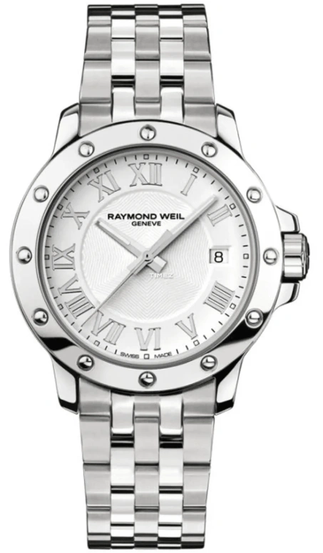 Raymond Weil,Men’s 39mm,39mm,Stainless Steel,White,Quartz,Day,Sapphire,Crystal Glass,5599,5599-ST-00308