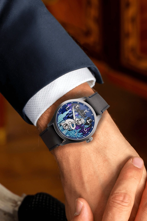 Reservoir,Comics by Reservoir 41.50mm,41.50mm,Stainless Steel,Multi-Color,Blue,White,Automatic,Jumping Hours,Retrograde,RSV04,RSV04.AL/133