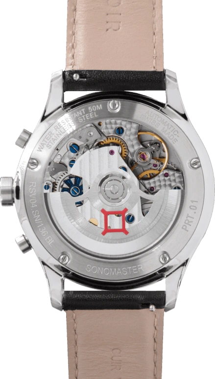 Reservoir,Sonomaster 43mm,43mm,Stainless Steel,Dual,Black,Cream,Automatic,Chronograph,Day,Retrograde,RSV04,RSV04.SN/136.BL