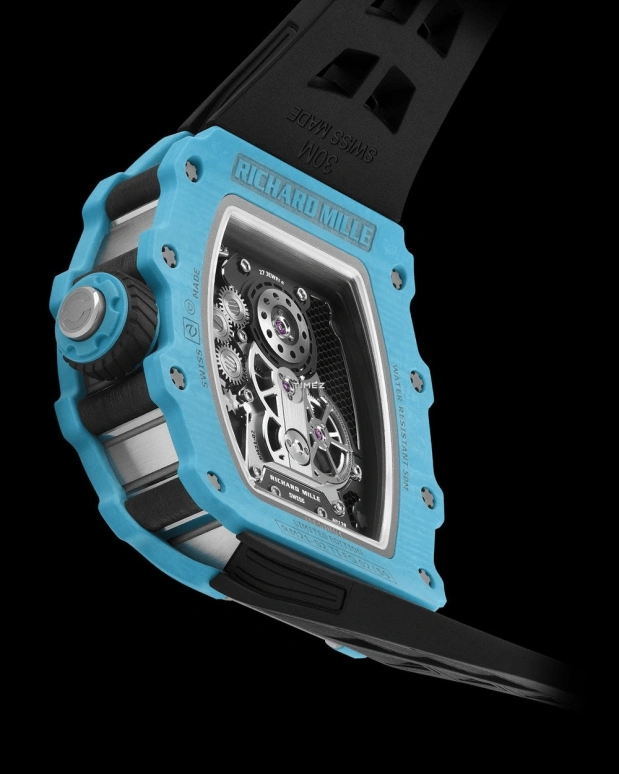 Richard Mille,Tourbillon 42.68x50.12mm,42.68x50.12mm,Titanium,Quartz TPT,Carbon TPT,Skeleton,Handwound,Tourbillon,Function Selector,RM 21,RM 21-02 Tourbillon Aerodyne BLUE