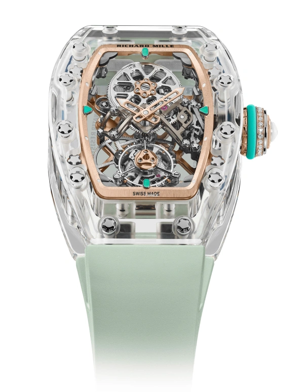 Richard Mille,Tourbillon 32.90x46.75mm,32.90x46.75mm,Sapphire,Silver,Handwound,Tourbillon,65hours,RM 75,RM 75-01 Flying Tourbillon Sapphire Green