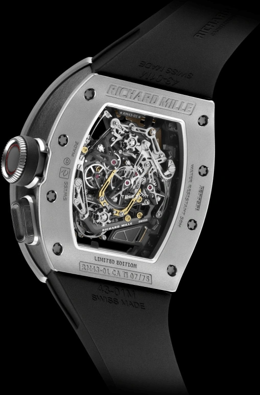 Richard Mille,Tourbillon 42.90mm,42.90mm,Titanium,Skeleton,Handwound,Chronograph,Power Reserve Indicator,Tourbillon,Rattrapante,70hours,In-house Caliber,RM 43,RM 43-01 FERRARI TI