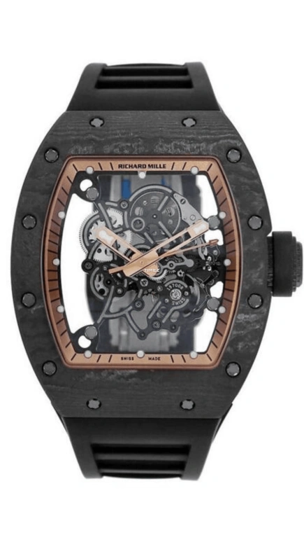 Richard Mille,Not Tourbillon 42.70x49.90mm,42.70x49.90mm,NTPT,Black,Skeleton,Handwound,Sapphire,Tonneau,RM 055 Bubba Watson Asia Edition NTPT