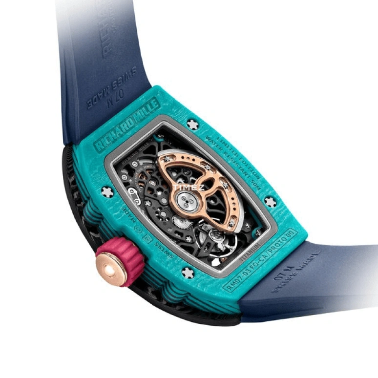 Richard Mille,Not Tourbillon 45.32x32.30mm,45.32x32.30mm,NTPT,Skeleton,Multi-Color,Automatic,50hours,In-house Caliber,RM 07,RM 07-03 MYRTILLE