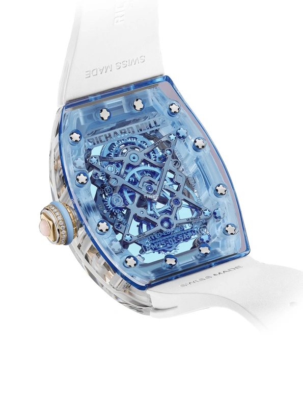 Richard Mille,Tourbillon 32.90x46.75mm,32.90x46.75mm,Sapphire,Silver,Handwound,Tourbillon,65hours,RM 75,RM 75-01 Flying Tourbillon Sapphire Blue