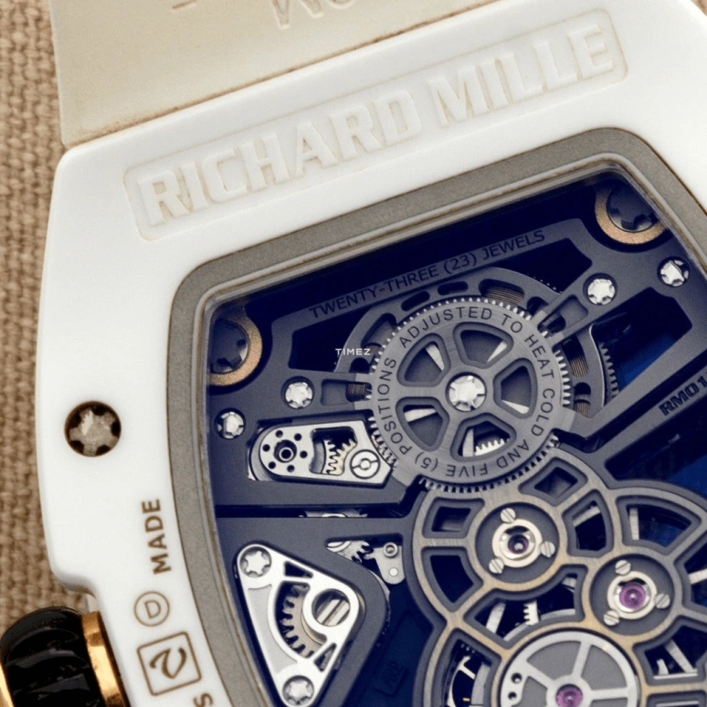 Richard Mille,Tourbillon 40.10x48.15mm,40.10x48.15mm,Ceramic,Rose Gold,Silver,Handwound,Power Reserve Indicator,Tourbillon,Function Selector,RM 17,RM 17-01 CE/RG WHITE