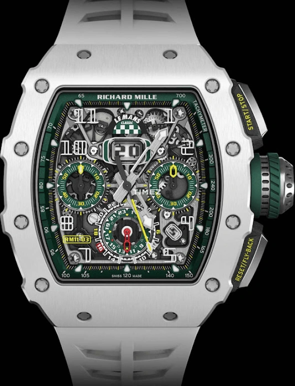 Richard Mille,Not Tourbillon 49.94x44.50mm,49.94x44.50mm,Ceramic,Skeleton,Automatic,Chronograph,Month,Day,Flyback,55hours,In-house Caliber,RM 11,RM 11-03 Le Mans Classic