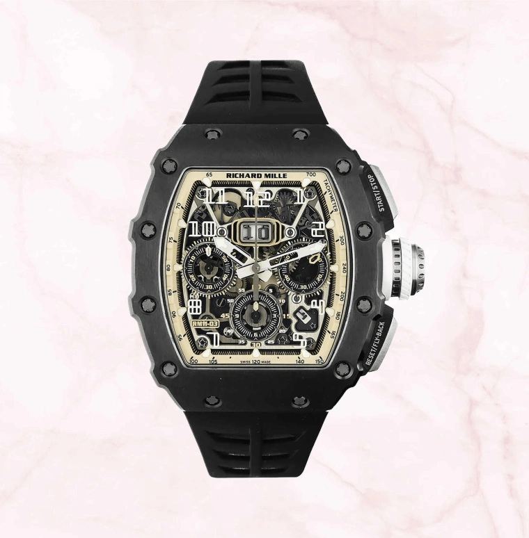 Richard Mille,Not Tourbillon 44.50x49.94mm,44.50x49.94mm,Titanium,Cream,Skeleton,Automatic,Chronograph,Month,Day,Flyback,Tonneau,Black,RM 11,RM 11-03 Last Black Edition