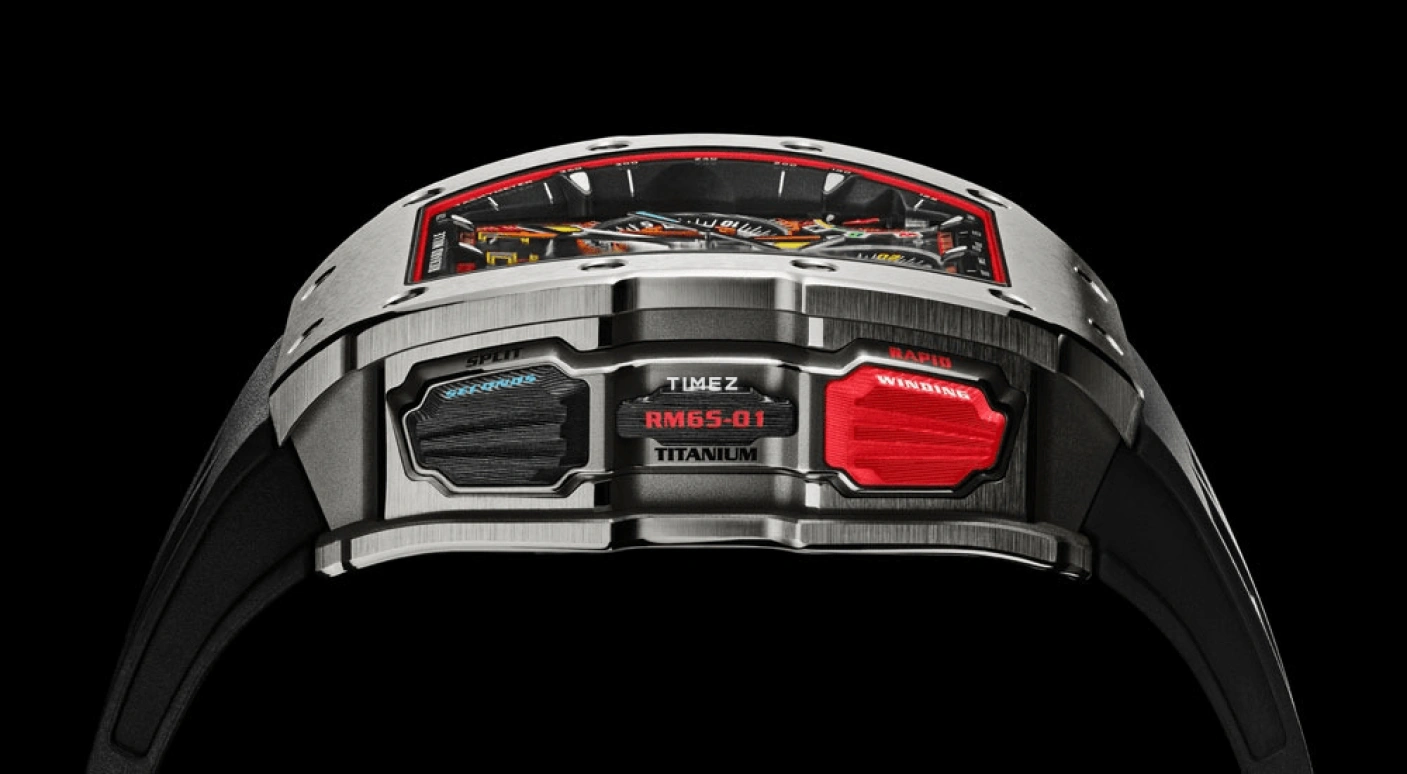Richard Mille,Not Tourbillon 49.94x44.50mm,49.94x44.50mm,Titanium,Skeleton,Automatic,Chronograph,Day,Flyback,Rattrapante,In-house Caliber,Tonneau,RM 65,RM 65-01 TI
