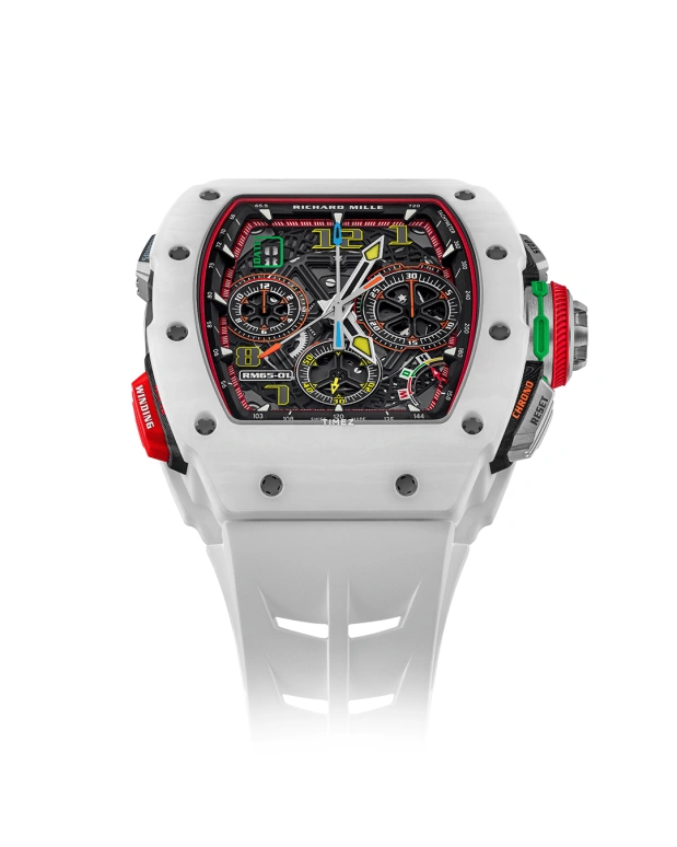 Richard Mille,Not Tourbillon 49.94x44.50mm,49.94x44.50mm,Quartz TPT,Titanium,Black,Automatic,Chronograph,Flyback,Big Date,Function Selector,In-house Caliber,Sapphire,RM 65,RM 65-01 White TPT