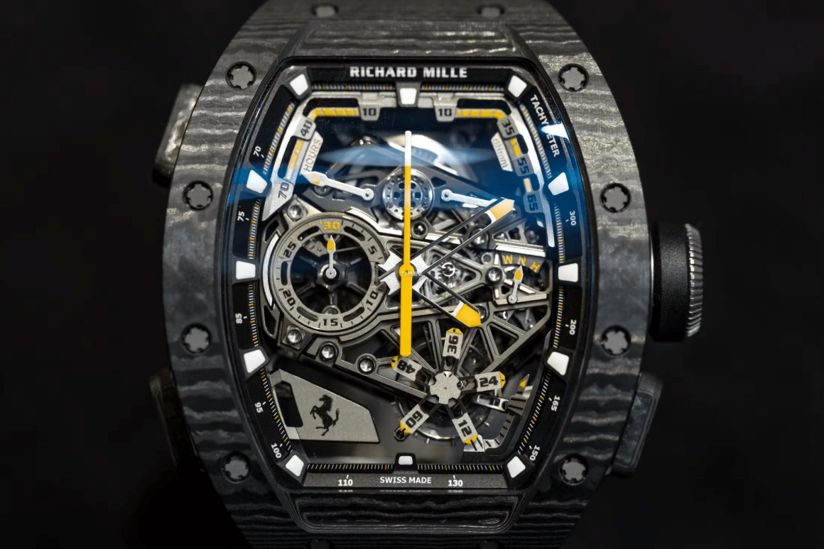 Richard Mille,Tourbillon 42.90mm,42.90mm,Carbon TPT,Skeleton,Grey,Handwound,Chronograph,Power Reserve Indicator,Tourbillon,Rattrapante,70hours,In-house Caliber,RM 43,RM 43-01 FERRARI NTPT