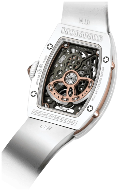 Richard Mille,Not Tourbillon 45.66x31.40mm,45.66x31.40mm,Ceramic,Rose Gold,Skeleton,Automatic,50hours,In-house Caliber,RM 07,RM 07-01 WHITE CE
