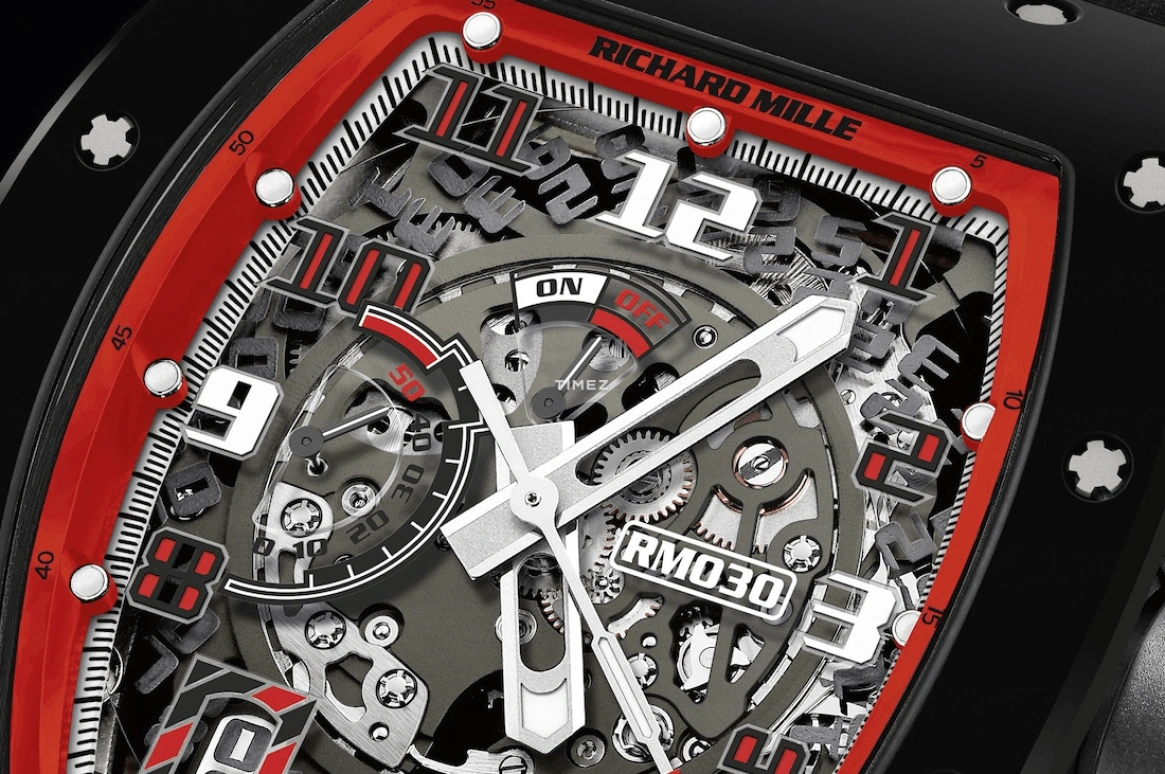 Richard Mille,Not Tourbillon 50x42.70mm,50x42.70mm,Ceramic,Skeleton,Automatic,Day,Power Reserve Indicator,Function Selector,RM 030 Black Dash