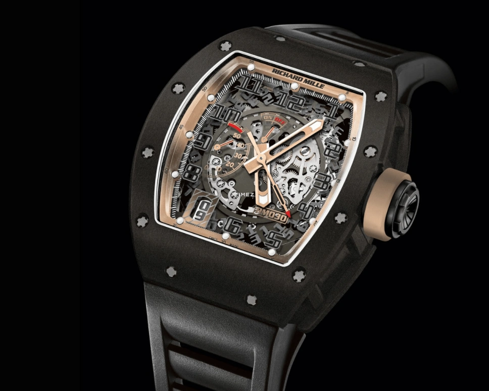 Richard Mille,Not Tourbillon 42.70x50mm,42.70x50mm,Carbon,Black,Skeleton,Automatic,Day,Power Reserve Indicator,RM 030 Asian Boutique Carbon