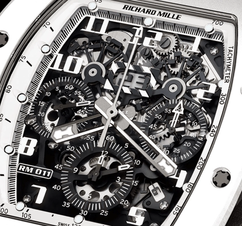 Richard Mille,Not Tourbillon 50x40mm,50x40mm,Ceramic,White,Skeleton,Automatic,Chronograph,Month,Day,Flyback,Sapphire,Tonneau,RM 011 White Ghost