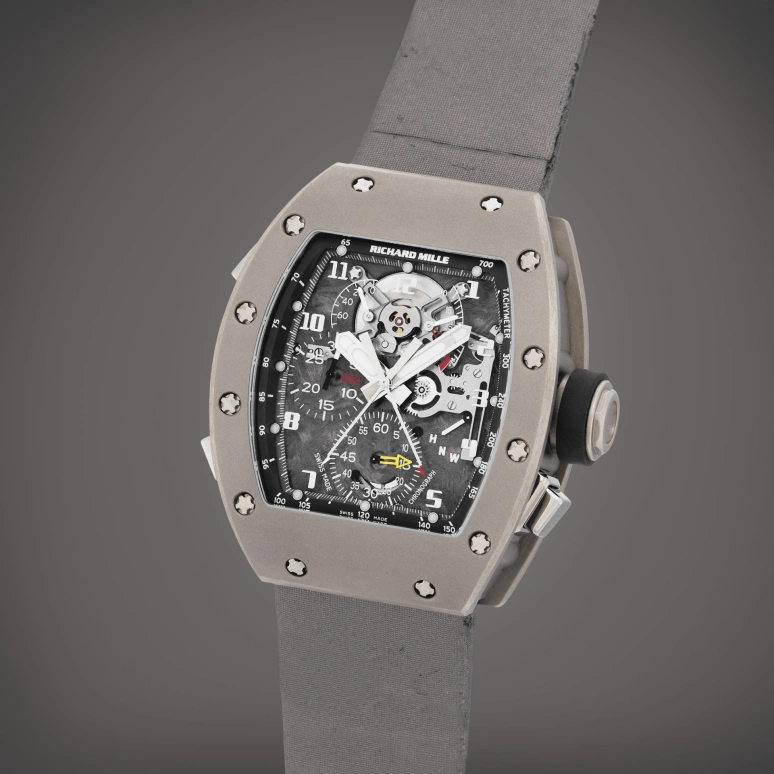 Richard Mille,Not Tourbillon 39.70x48mm,39.70x48mm,Titanium,Skeleton,Grey,Handwound,Chronograph,Power Reserve Indicator,Rattrapante,Function Selector,Sapphire,Tonneau,RM 004 V2 All Gray