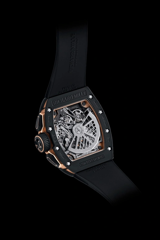 Richard Mille,Not Tourbillon 38.40x47.34mm,38.40x47.34mm,Ceramic,Rose Gold,Skeleton,Automatic,Chronograph,Day,Flyback,Function Selector,50hours,In-house Caliber,Jake Paul,RM 72,RM 72-01 Lifestyle Flyback BLACK CE