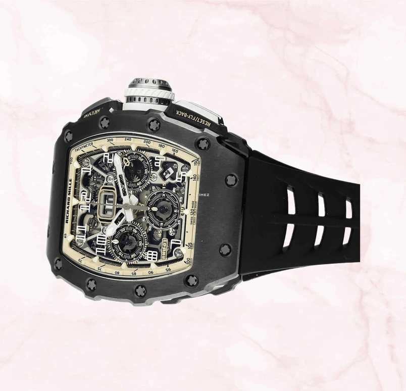 Richard Mille,Not Tourbillon 44.50x49.94mm,44.50x49.94mm,Titanium,Cream,Skeleton,Automatic,Chronograph,Month,Day,Flyback,Tonneau,Black,RM 11,RM 11-03 Last Black Edition