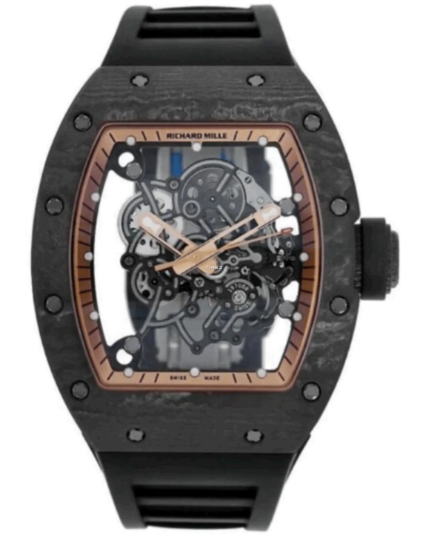 Richard Mille,Not Tourbillon 42.70x49.90mm,42.70x49.90mm,NTPT,Black,Skeleton,Handwound,Sapphire,Tonneau,RM 055 Bubba Watson Asia Edition NTPT