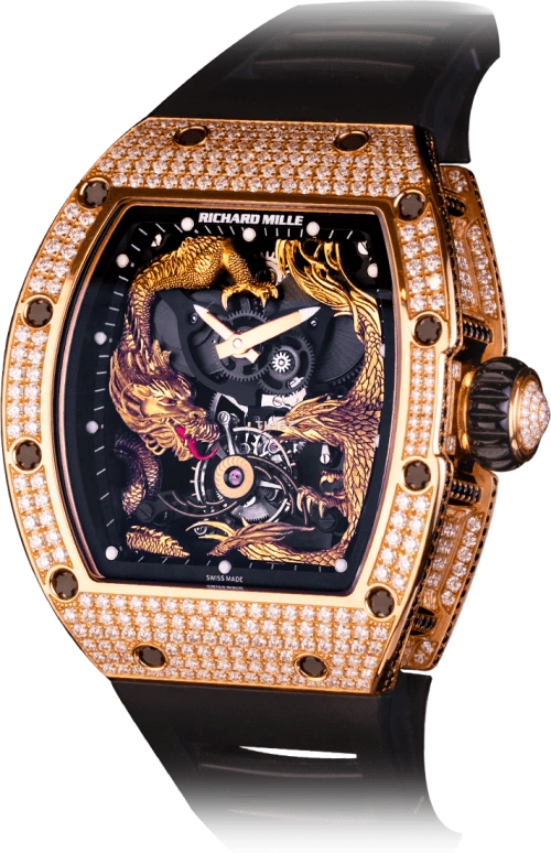 Richard Mille,Tourbillon 50x42.70mm,50x42.70mm,Rose Gold,Skeleton,Gold,Handwound,Tourbillon,Sapphire,Crystal Glass,RM 57,RM 57-01 RG FULL DI