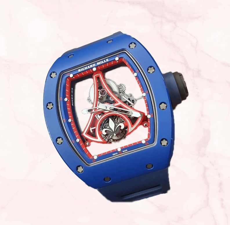 Richard Mille,Tourbillon 42.70x50mm,42.70x50mm,Titanium,Red,Skeleton,Handwound,Tourbillon,Tonneau,RM 52,RM 52-03 PSG Tourbillon Edition