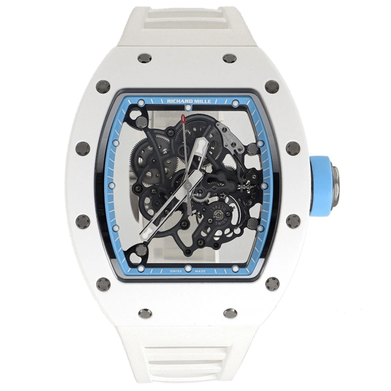 Richard Mille,Not Tourbillon 49.90x42.70mm,49.90x42.70mm,Ceramic,Blue,Skeleton,Handwound,Sapphire,Tonneau,RM 055 Bubba Watson Asia Edition