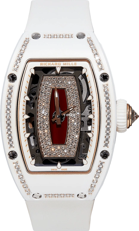 Richard Mille,Not Tourbillon 45.66x31.40mm,45.66x31.40mm,Ceramic,Rose Gold,White,Red,Automatic,50hours,In-house Caliber,RM 07,RM 07-01 WHITE CE DI-CASE RED
