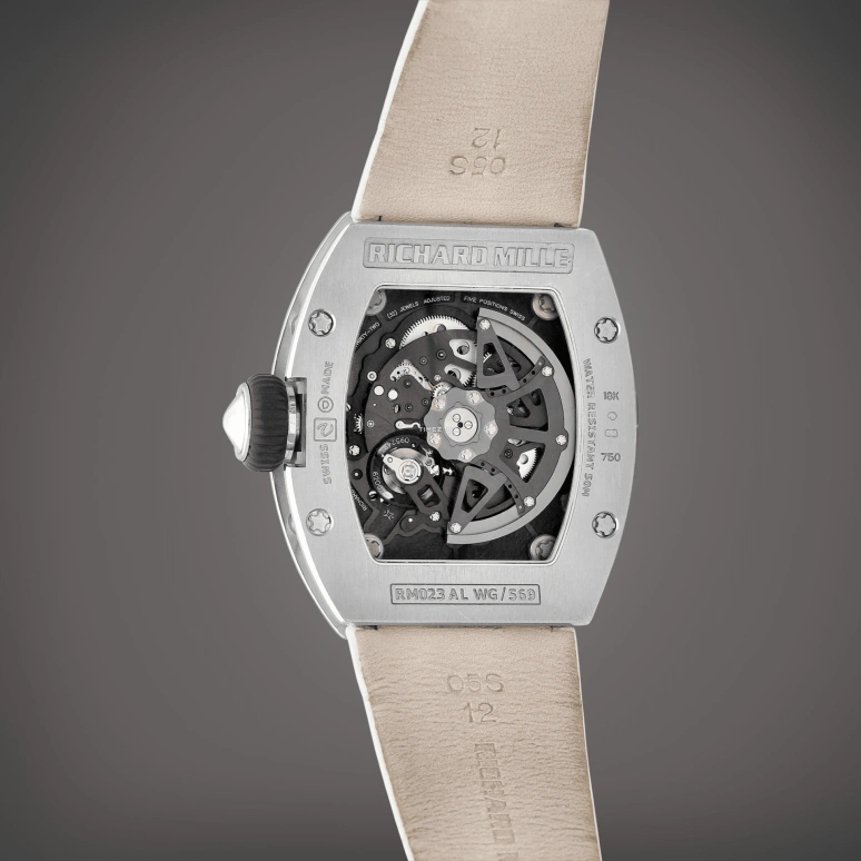 Richard Mille,Not Tourbillon 38x45mm,38x45mm,White Gold,Black,Automatic,Day,In-house Caliber,RM 023 AL WG DI,RM 023 AL WG DI-CASE