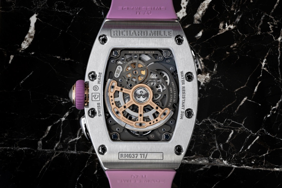 Richard Mille,Not Tourbillon 34.40x52.63mm,34.40x52.63mm,Titanium,Skeleton,Automatic,Big Date,Function Selector,RM 037 Purple Gradient Dial