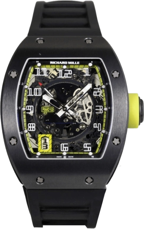 Richard Mille,Not Tourbillon 39.30x48mm,39.30x48mm,Titanium,Black,Yellow,Handwound,Day,Sapphire,RM 010 YELLOW FLASH