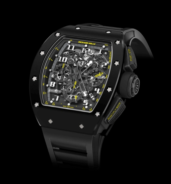 Richard Mille,Not Tourbillon 50x40mm,50x40mm,Ceramic,Skeleton,Automatic,Chronograph,Month,Day,Flyback,Sapphire,Tonneau,RM 011 Yellow Flash