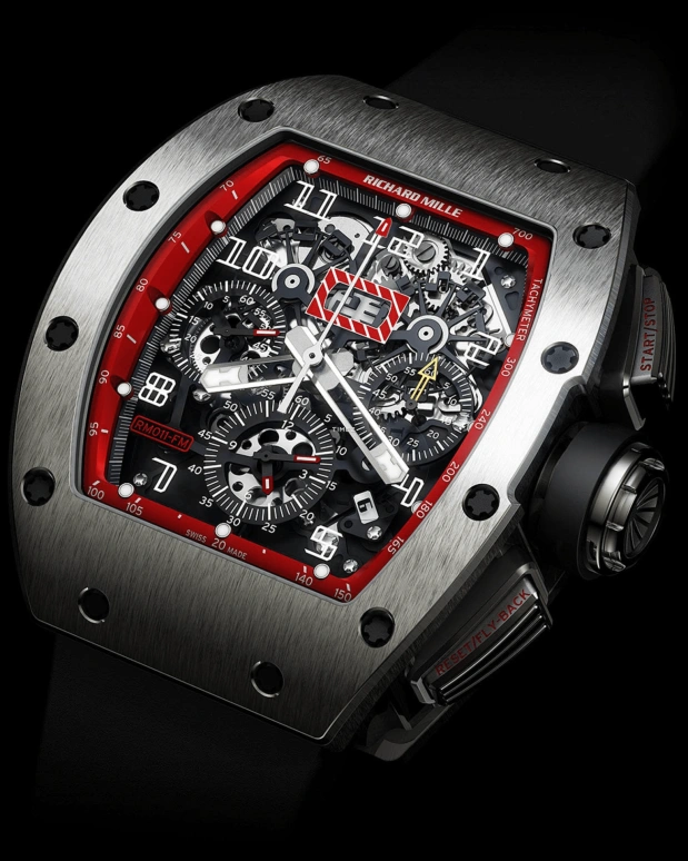 Richard Mille,Not Tourbillon 40x50mm,40x50mm,Titanium,Skeleton,Automatic,Chronograph,Month,Day,Flyback,Sapphire,Tonneau,RM 011 TI