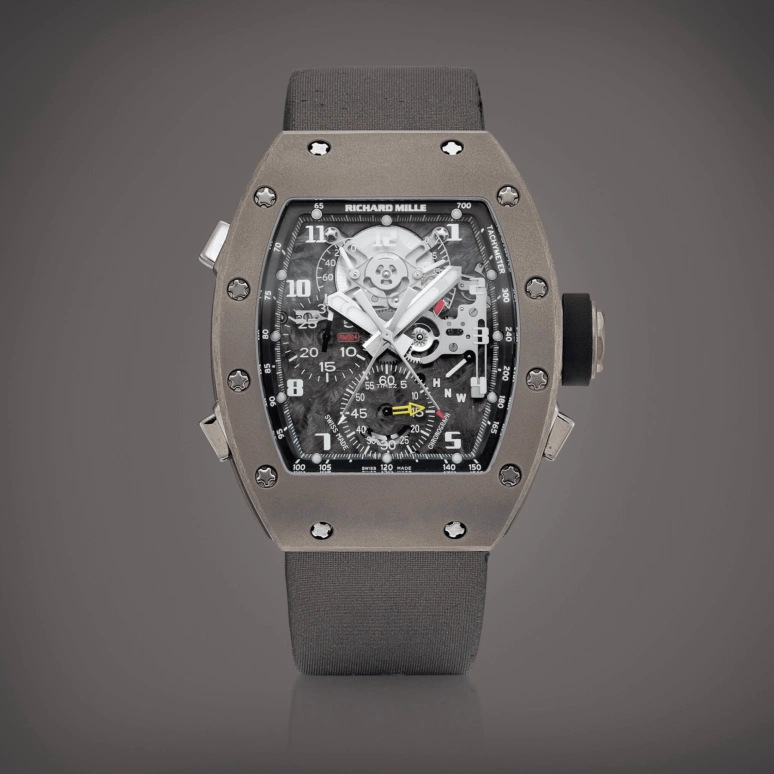 Richard Mille,Not Tourbillon 39.70x48mm,39.70x48mm,Titanium,Skeleton,Grey,Handwound,Chronograph,Power Reserve Indicator,Rattrapante,Function Selector,Sapphire,Tonneau,RM 004 V2 All Gray