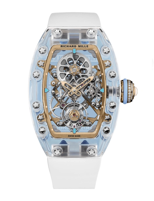Richard Mille,Tourbillon 32.90x46.75mm,32.90x46.75mm,Sapphire,Silver,Handwound,Tourbillon,65hours,RM 75,RM 75-01 Flying Tourbillon Sapphire Blue