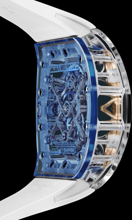 Richard Mille,Tourbillon 32.90x46.75mm,32.90x46.75mm,Sapphire,Silver,Handwound,Tourbillon,65hours,RM 75,RM 75-01 Flying Tourbillon Sapphire Blue