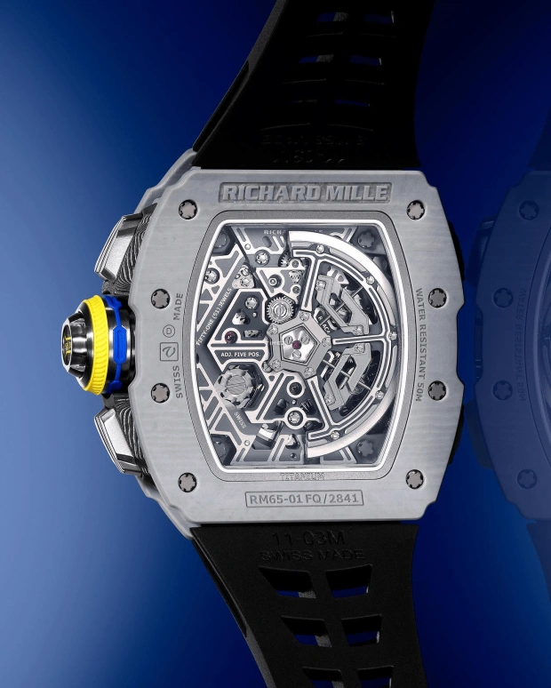 Richard Mille,Not Tourbillon 49.94x44.50mm,49.94x44.50mm,Quartz TPT,Skeleton,Automatic,Chronograph,Day,Flyback,Rattrapante,In-house Caliber,Sapphire,Crystal Glass,RM 65,RM 65-01 GREY