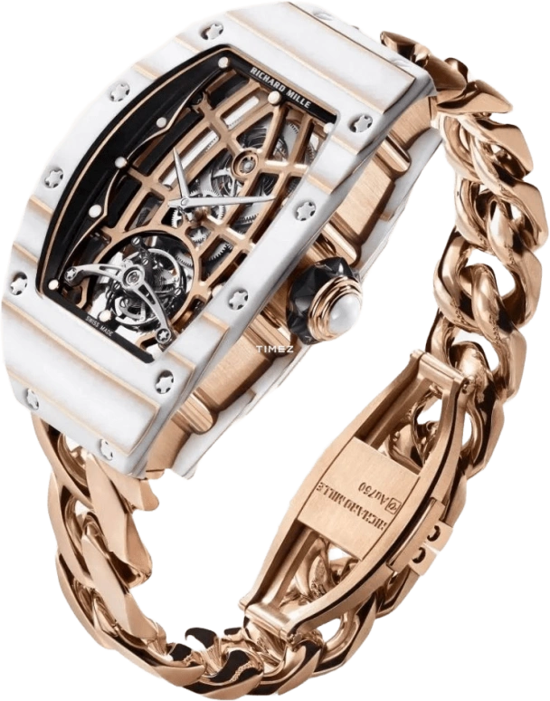 Richard Mille,Tourbillon 52.63x34.40mm,52.63x34.40mm,Quartz TPT,Red Gold,Rose Gold,Automatic,Tourbillon,50hours,RM 74,RM 74-02 WHITE RG CHAIN
